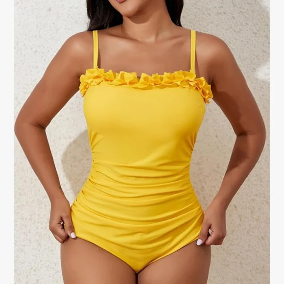 Yellow Ruffle Removeable Strap Swimsuit - Picture 3 of 6